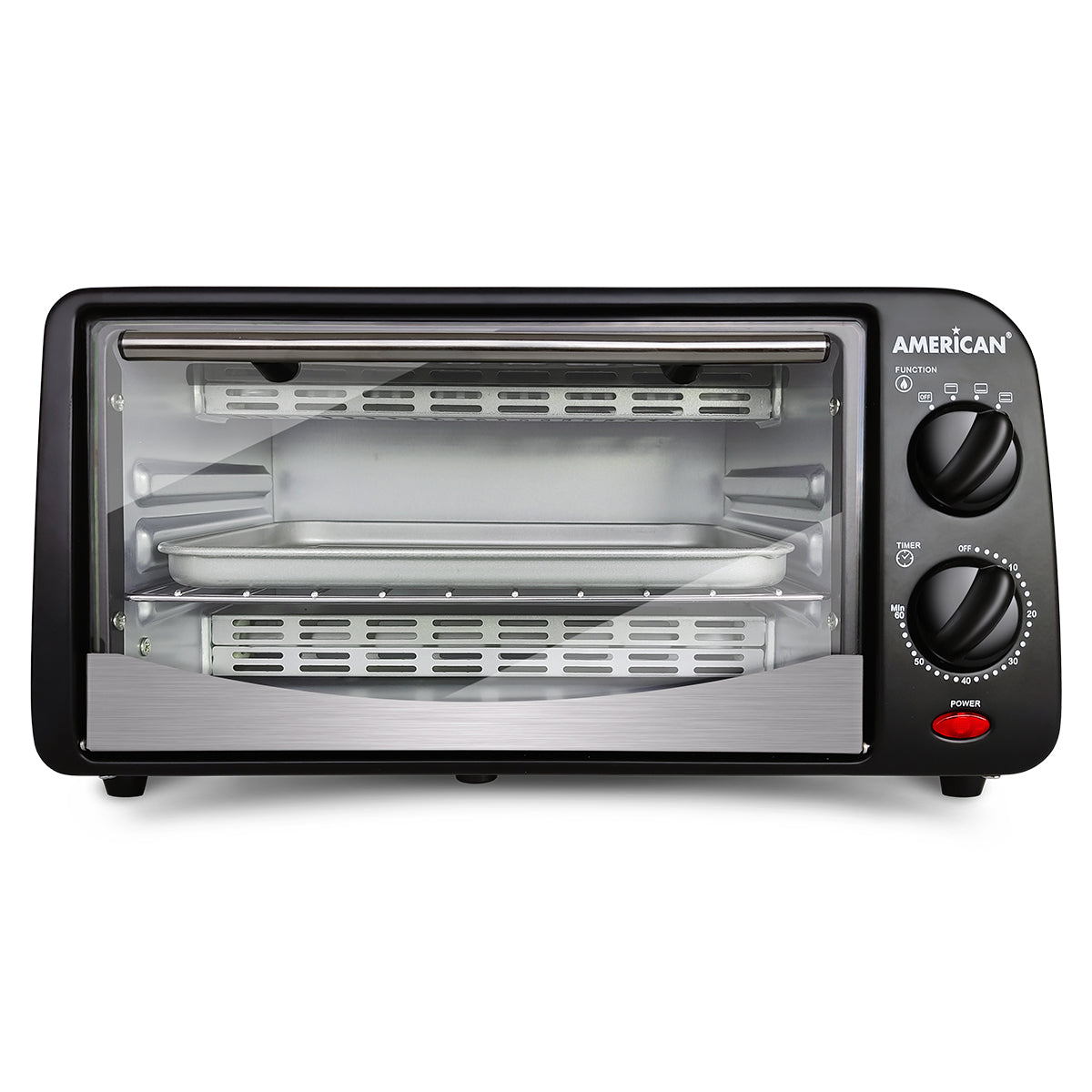 Horno Eléctrico American 9 Litros, Tostador, 5 Niveles de Temperatura, Puerta de Vidrio Templado - Mod. 5636