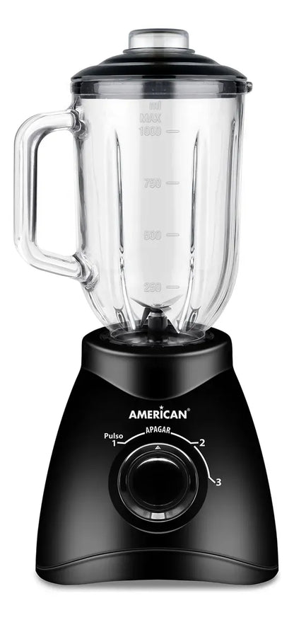Licuadora American 3 Funciones, Vaso de Vidrio, Color Negro - Mod. 1234