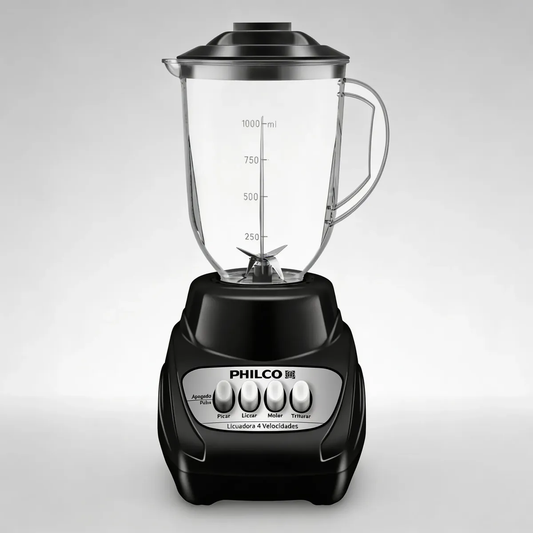 Licuadora Philco 4 Velocidades y 1 Pulso, Vaso de Plástico, Color Negro - Mod. 1317