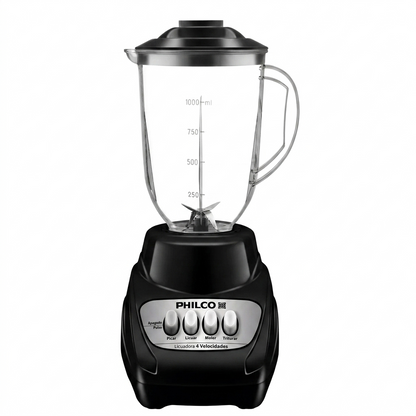 Licuadora Philco 4 Velocidades y 1 Pulso, Vaso de Plástico, Color Negro - Mod. 1317