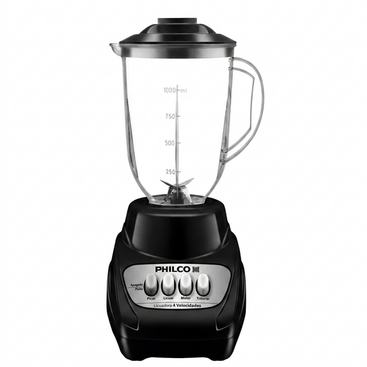 Licuadora Philco 4 Velocidades y 1 Pulso, Vaso de Plástico, Color Negro - Mod. 1317