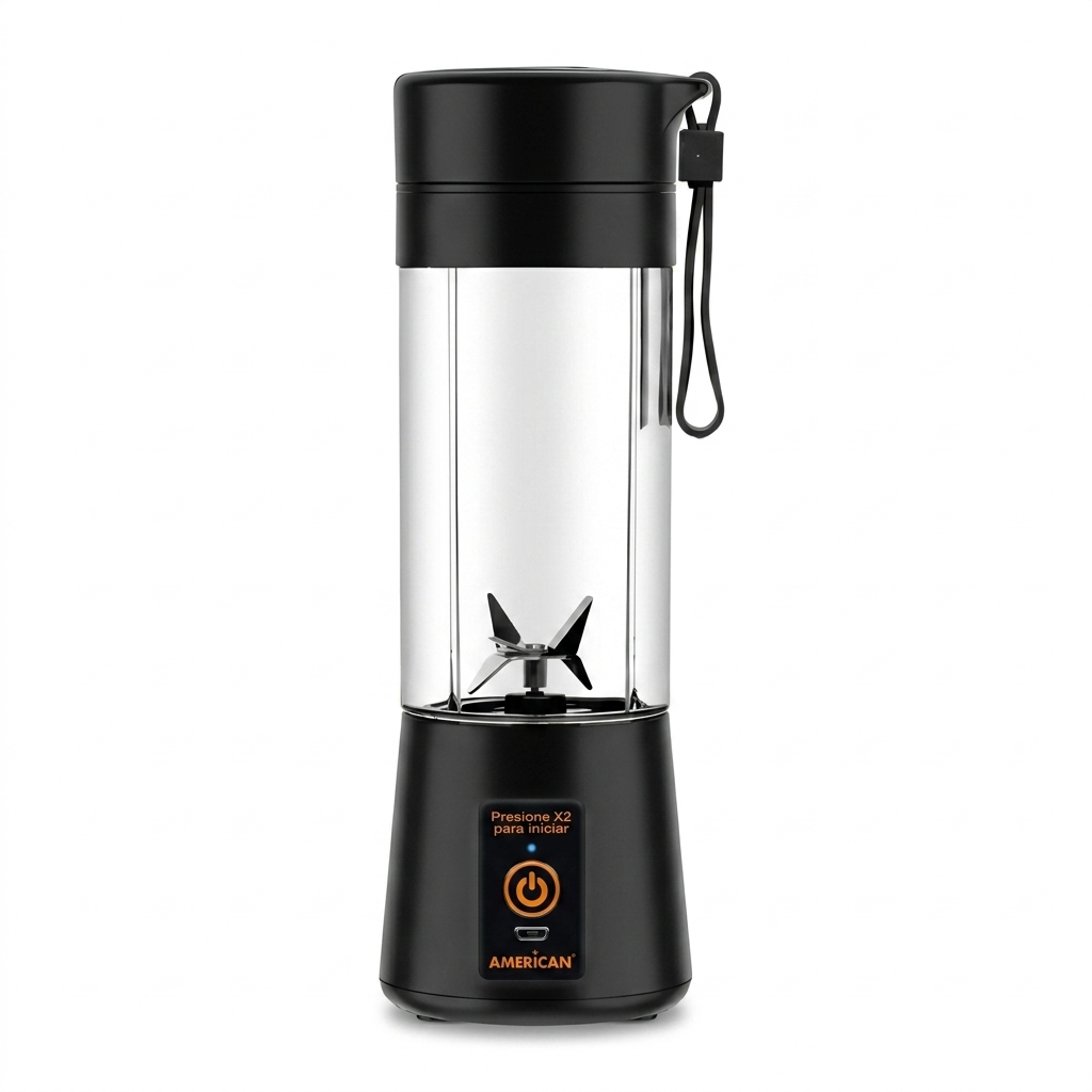 Licuadora Portátil American 1 Velocidad, Vaso de Plástico con Tapa, Puerto USB, Negro -  Mod. 2526