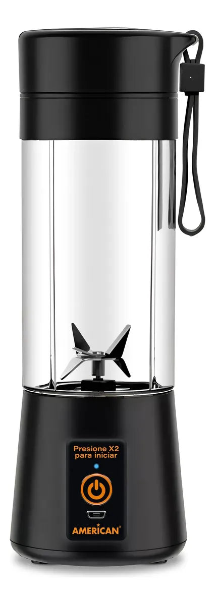 Licuadora Portátil American 1 Velocidad, Vaso de Plástico con Tapa, Puerto USB, Negro -  Mod. 2526