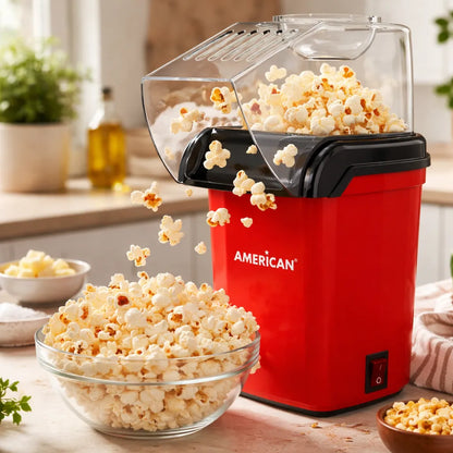 Máquina para Hacer Palomitas American con Tapa Medidora, Libre de Aceite, Color Rojo - Mod. 2606