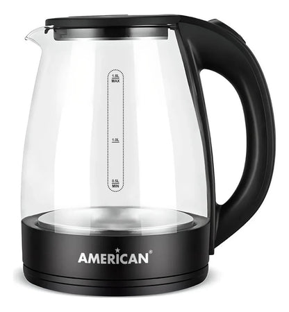 Hervidor de Agua Eléctrico American 1.8 Litros, Acero Inoxidable Jarra de Vidrio - Mod. 3021