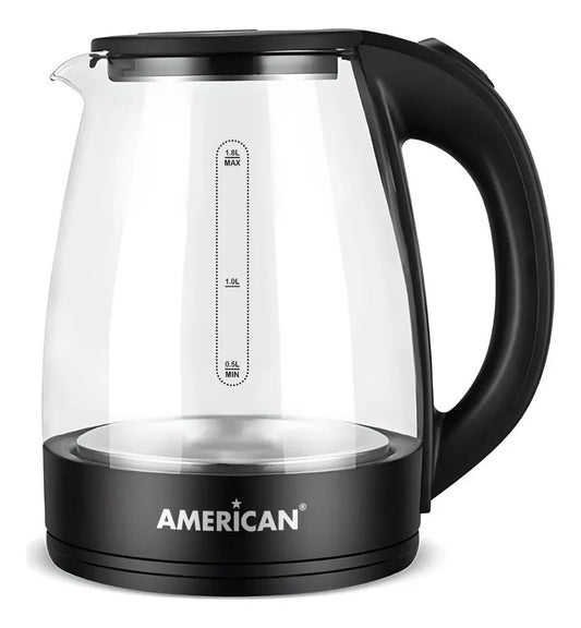 Hervidor de Agua Eléctrico American 1.8 Litros, Acero Inoxidable Jarra de Vidrio - Mod. 3021