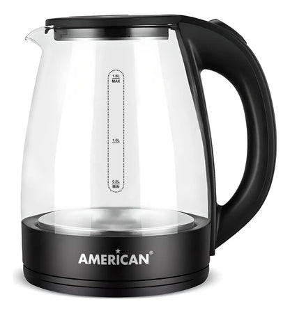Hervidor de Agua Eléctrico American 1.8 Litros, Acero Inoxidable Jarra de Vidrio - Mod. 3021