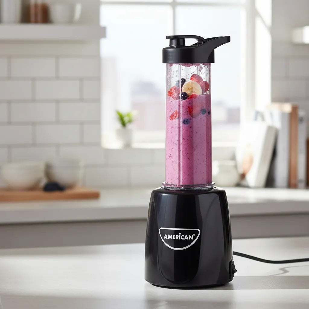 Nutri Procesador American 1 Velocidad, Vaso Sport de Plástico con Tapa, Color Negro - Mod. 4904