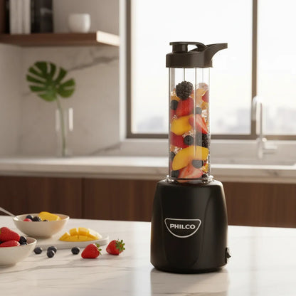 Nutri Procesador Philco 1 Velocidad, Vaso Sport y Salsero de Plástico, Color Negro - Mod. 4906