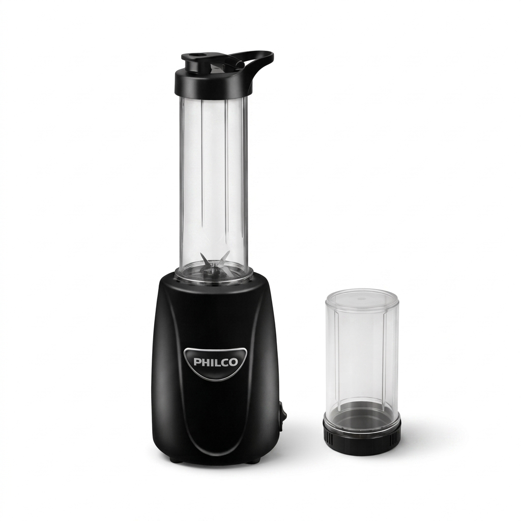 Nutri Procesador Philco 1 Velocidad, Vaso Sport y Salsero de Plástico, Color Negro - Mod. 4906