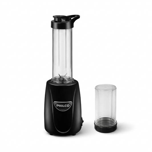 Nutri Procesador Philco 1 Velocidad, Vaso Sport y Salsero de Plástico, Color Negro - Mod. 4906