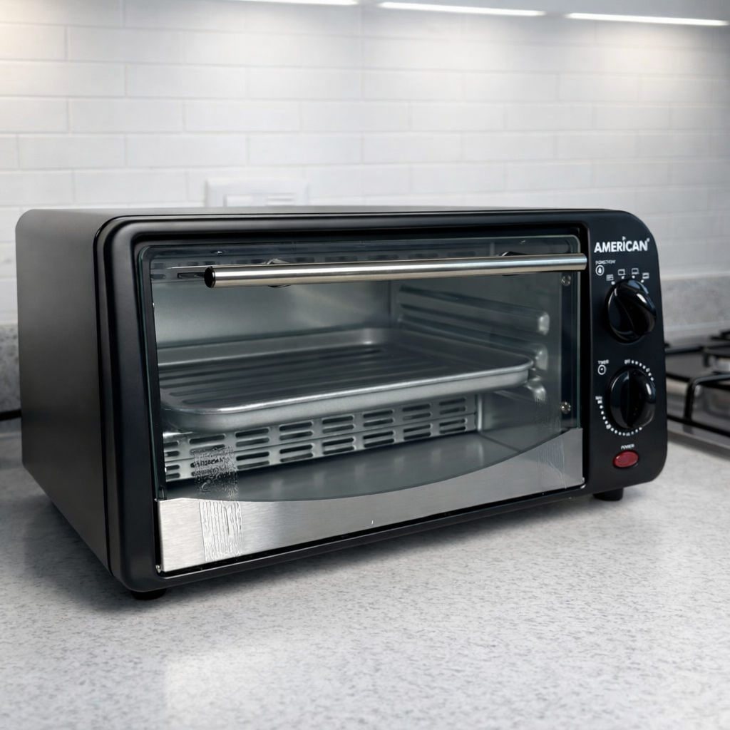 Horno Eléctrico American 9 Litros, Tostador, 5 Niveles de Temperatura, Puerta de Vidrio Templado - Mod. 5636