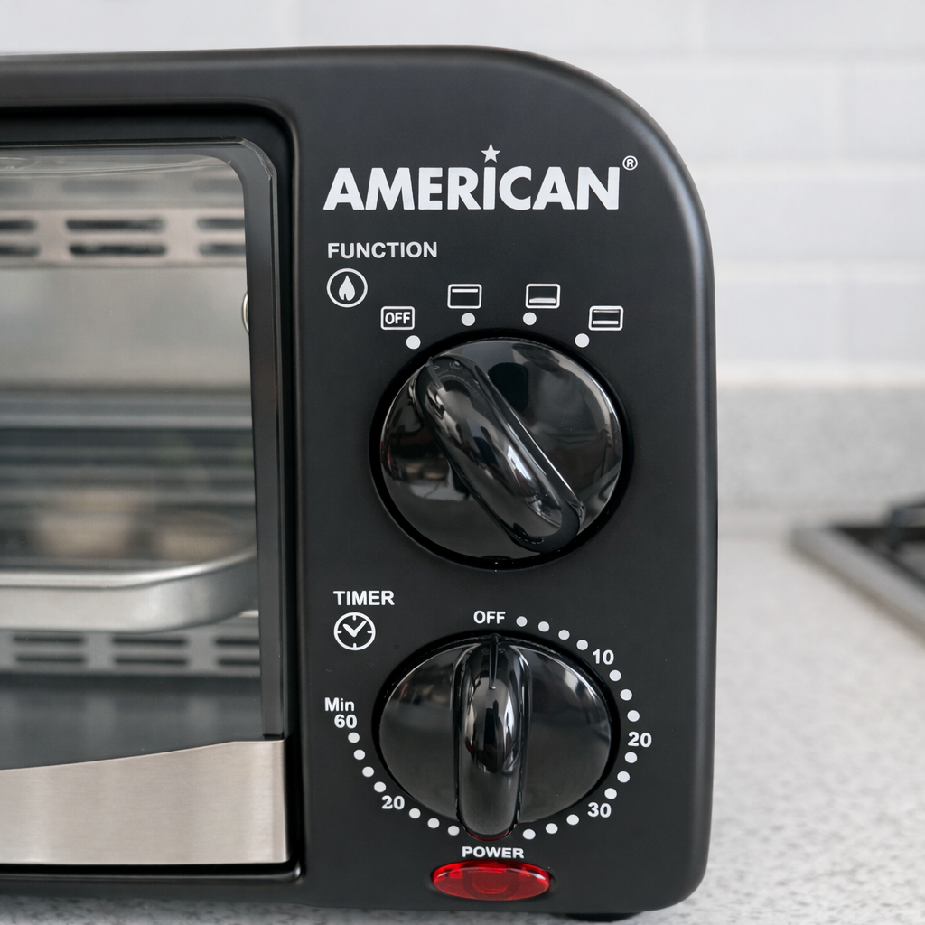 Horno Eléctrico American 9 Litros, Tostador, 5 Niveles de Temperatura, Puerta de Vidrio Templado - Mod. 5636