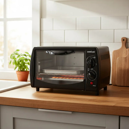 Horno Eléctrico American 9 Litros, Tostador, 5 Niveles de Temperatura, Puerta de Vidrio Templado - Mod. 5636