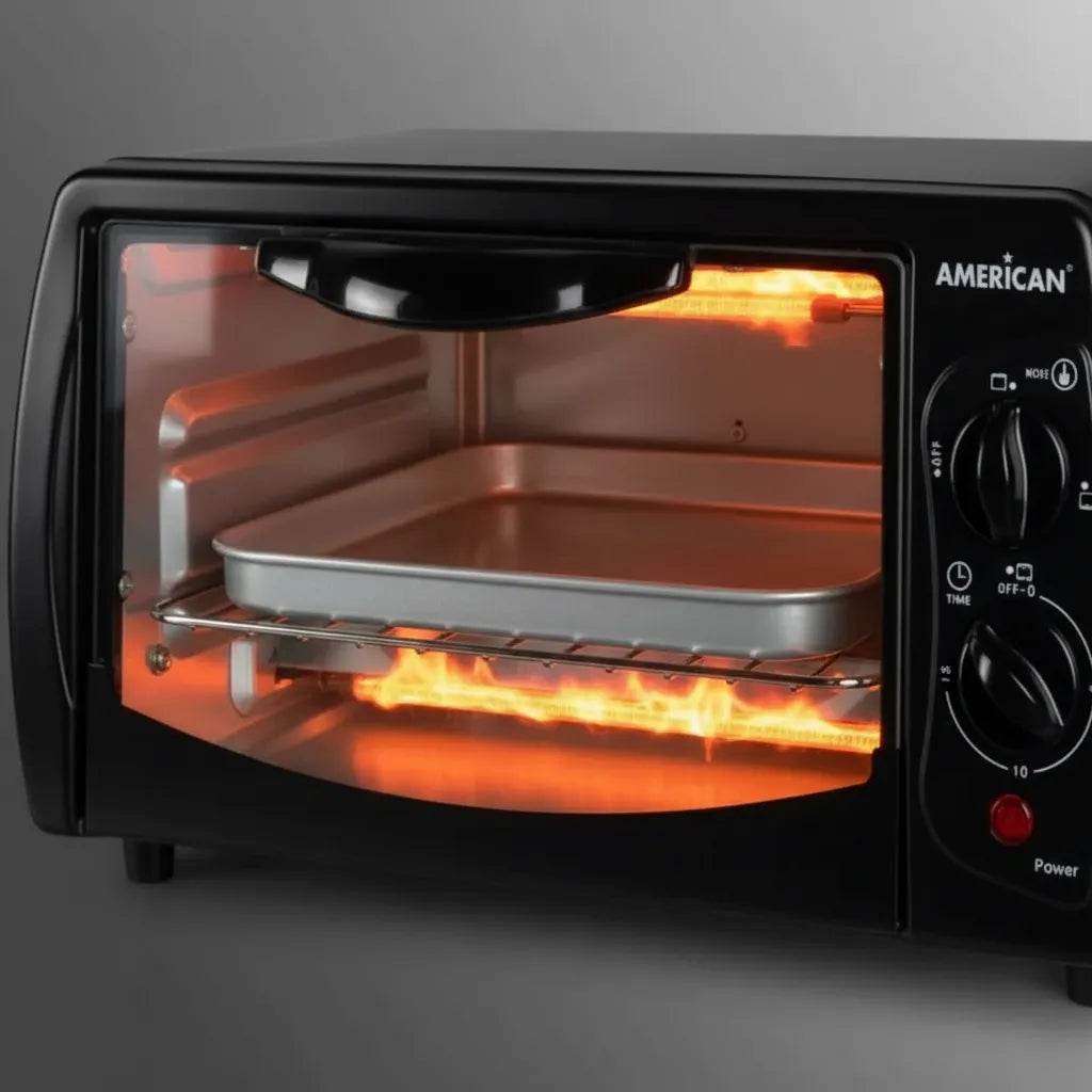 Horno Eléctrico American 9 Litros, Tostador, 5 Niveles de Temperatura, Puerta de Vidrio Templado - Mod. 5636