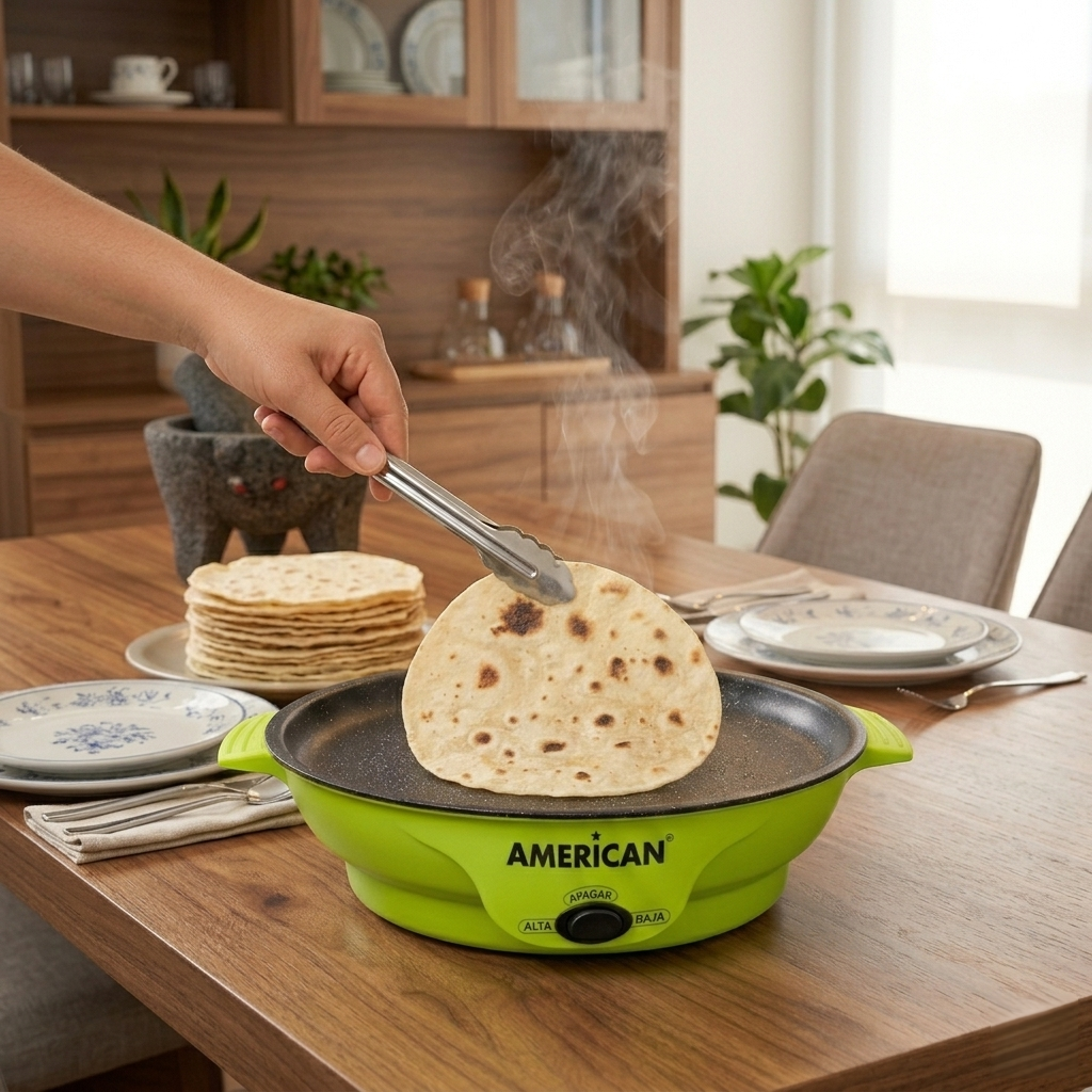 Parrilla Comal Eléctrico American 2 Niveles de Temperatura, Recubrimiento Antiadherente - Mod. 6022
