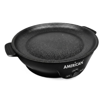 Parrilla Comal Eléctrico American 2 Niveles de Temperatura, Recubrimiento Antiadherente, Negro - Mod. 6028