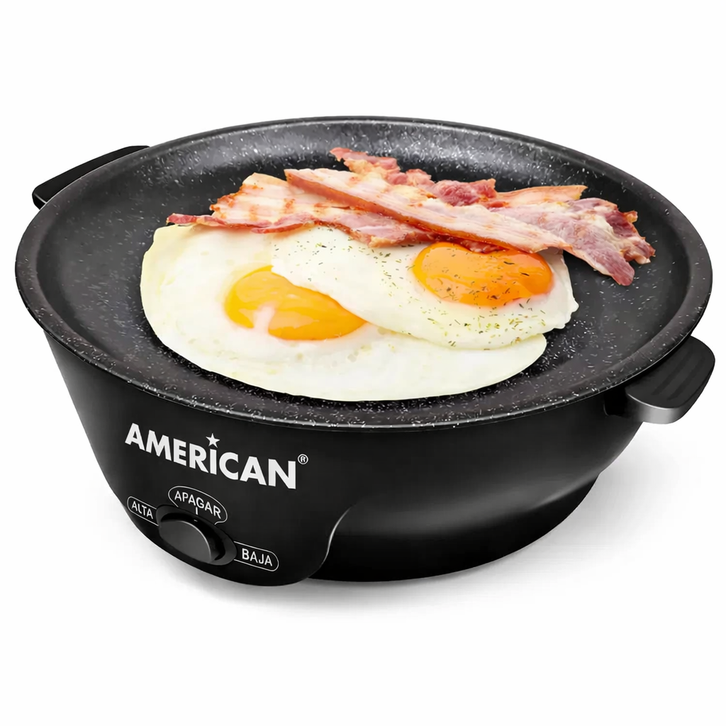 Parrilla Comal Eléctrico American 2 Niveles de Temperatura, Recubrimiento Antiadherente, Negro - Mod. 6028