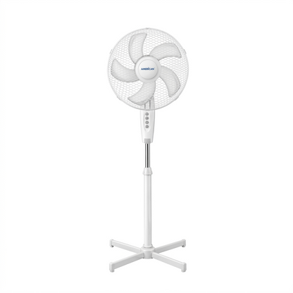 Ventilador de Pedestal American 16 Pulgadas, 5 Aspas, Rejilla Metálica, 3 Velocidades, Blanco - Mod. 7316