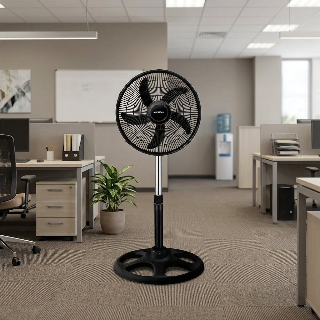 Ventilador de Pedestal American 18 Pulgadas, 5 Aspas, Rejilla de Plástico, 3 Velocidades - Mod. 7418