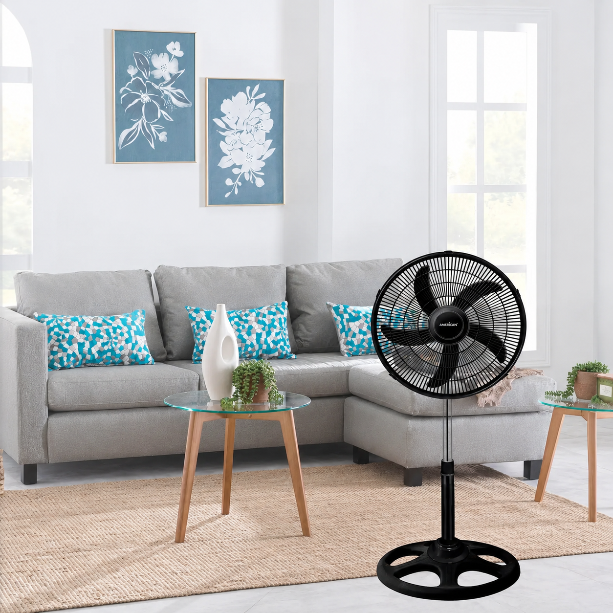 Ventilador de Pedestal American 18 Pulgadas, 5 Aspas, Rejilla de Plástico, 3 Velocidades - Mod. 7418