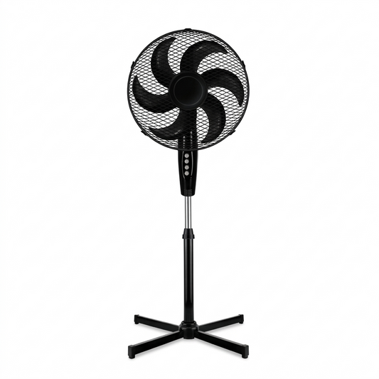 Ventilador de Pedestal American 16 Pulgadas, 6 Aspas, Rejilla Metálica, 3 Velocidades, Negro - Mod. 7616