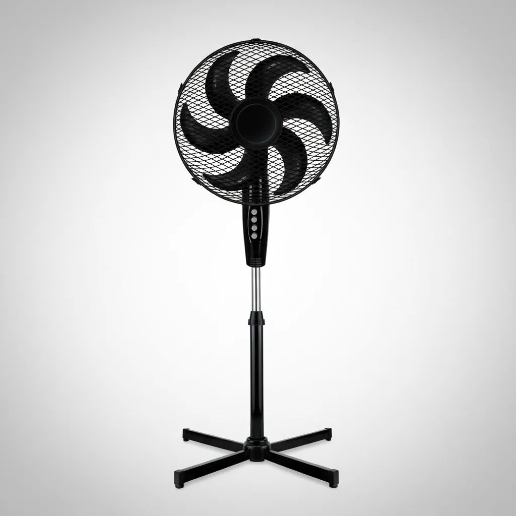 Ventilador de Pedestal American 16 Pulgadas, 6 Aspas, Rejilla Metálica, 3 Velocidades, Negro - Mod. 7616
