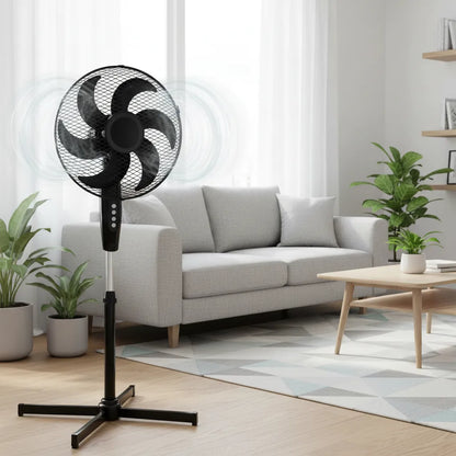Ventilador de Pedestal American 16 Pulgadas, 6 Aspas, Rejilla Metálica, 3 Velocidades, Negro - Mod. 7616