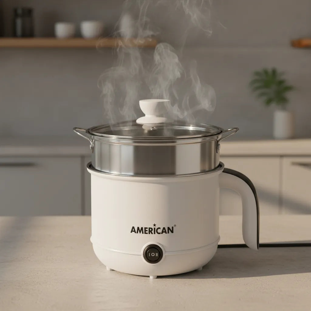 Olla Eléctrica American 2 Temperaturas, Cocción Lenta, Vaporera, Tapa de Vidrio - Mod. 9211