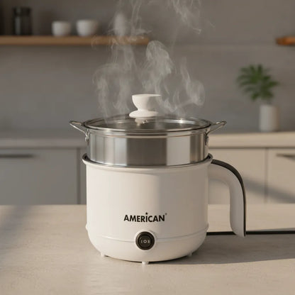 Olla Eléctrica American 2 Temperaturas, Cocción Lenta, Vaporera, Tapa de Vidrio - Mod. 9211