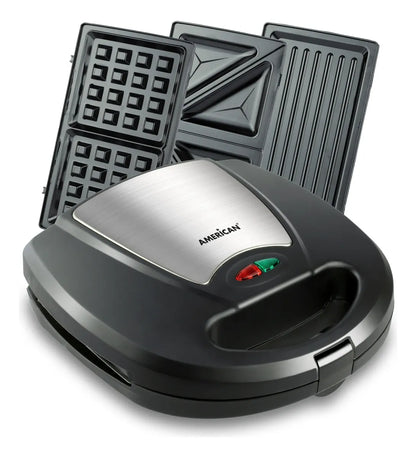 Sandwichera American 3 en 1 Waffles, Sandwich y Asador - Mod. 9983
