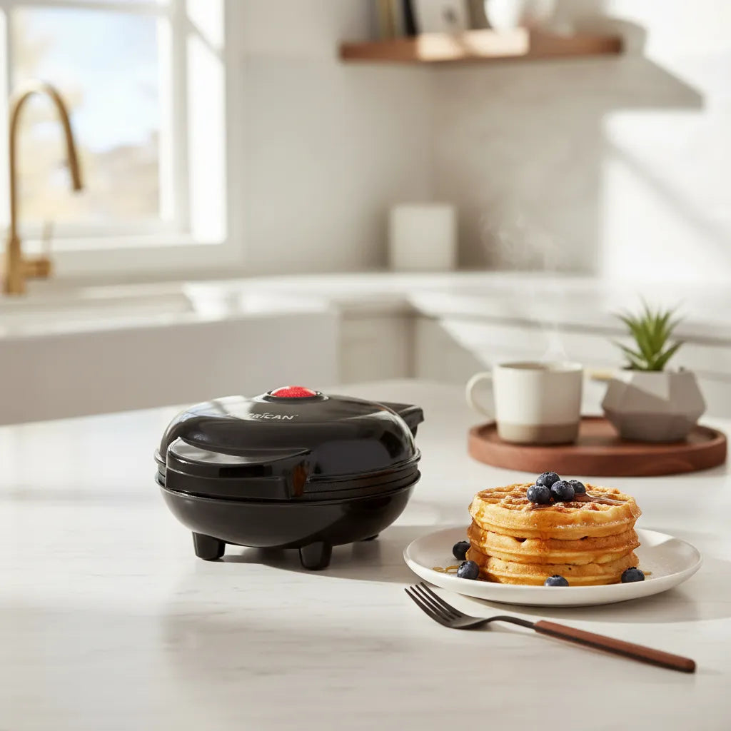 Mini Wafflera American con Platos Antiadherentes e Indicador LED - Mod. 9991