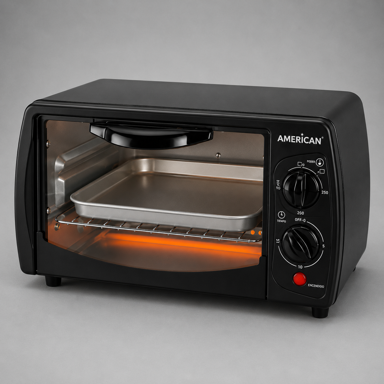 Horno Eléctrico American 9 Litros, Tostador, 5 Niveles de Temperatura, Puerta de Vidrio Templado - Mod. 5636