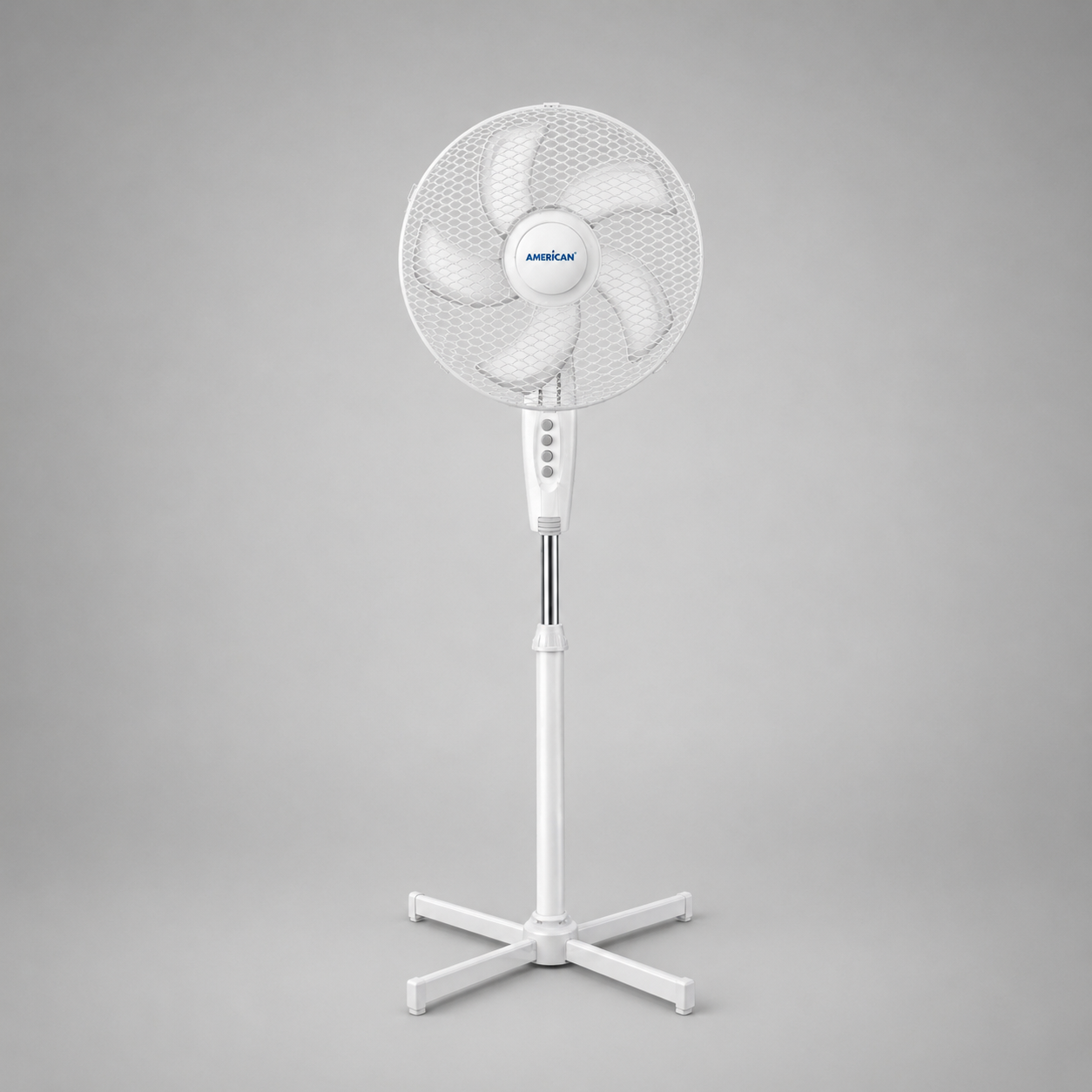 Ventilador de Pedestal American 16 Pulgadas, 5 Aspas, Rejilla Metálica, 3 Velocidades, Blanco - Mod. 7316