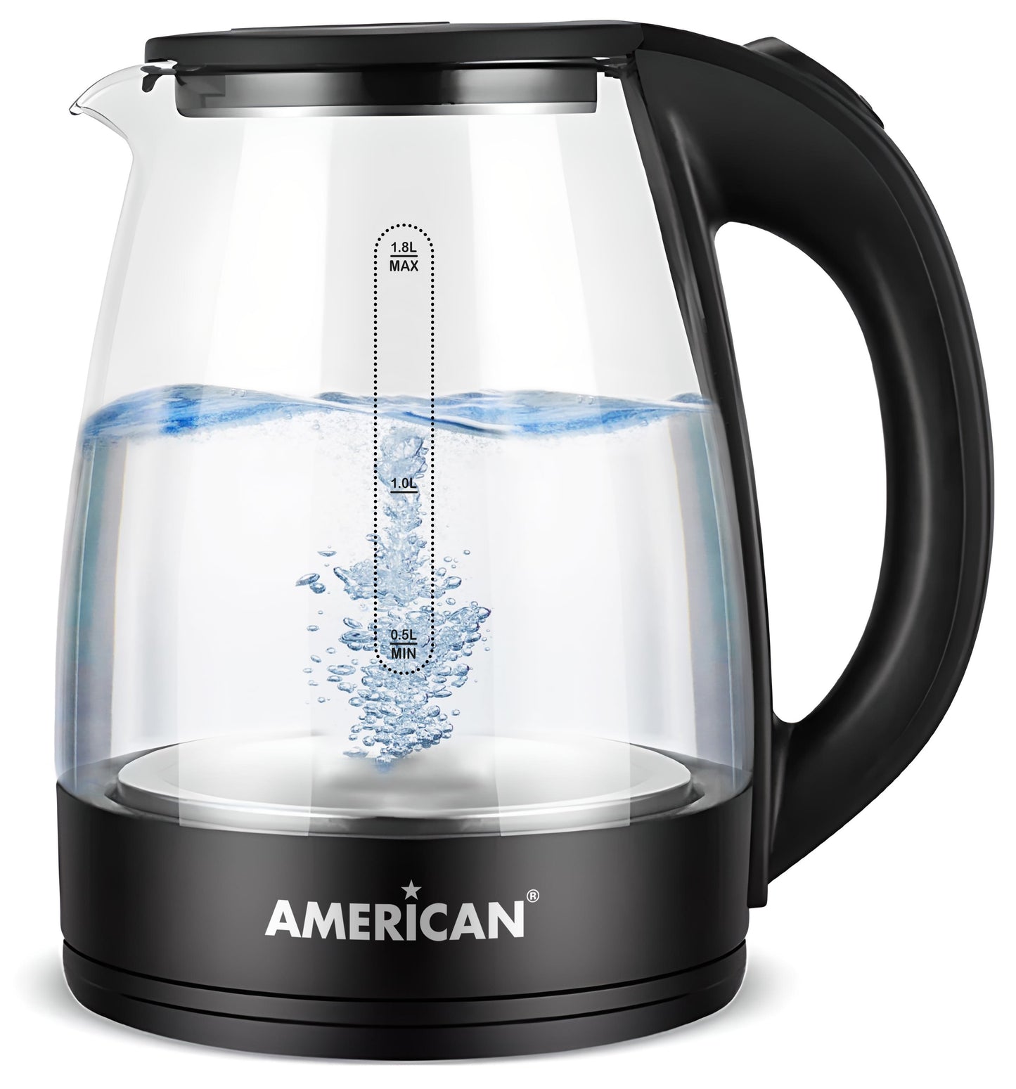 Hervidor de Agua Eléctrico American 1.8 Litros, Acero Inoxidable Jarra de Vidrio - Mod. 3021