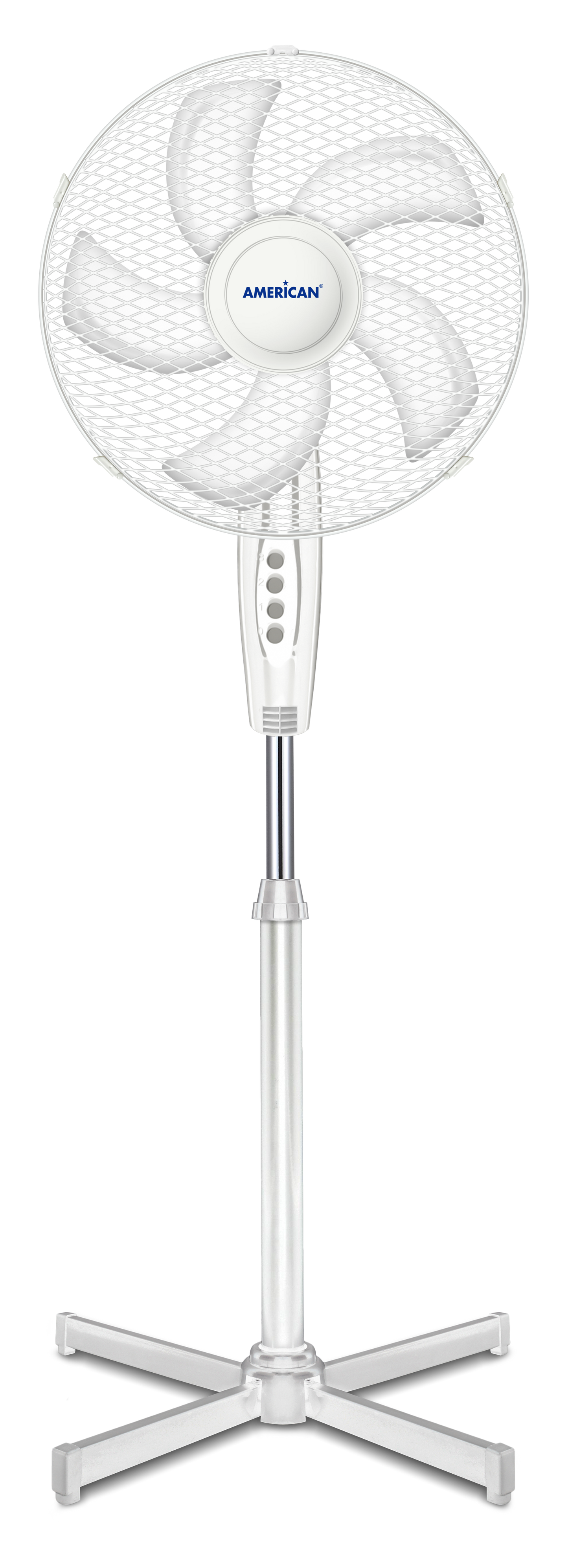 Ventilador de Pedestal American 16 Pulgadas, 5 Aspas, Rejilla Metálica, 3 Velocidades, Blanco - Mod. 7316
