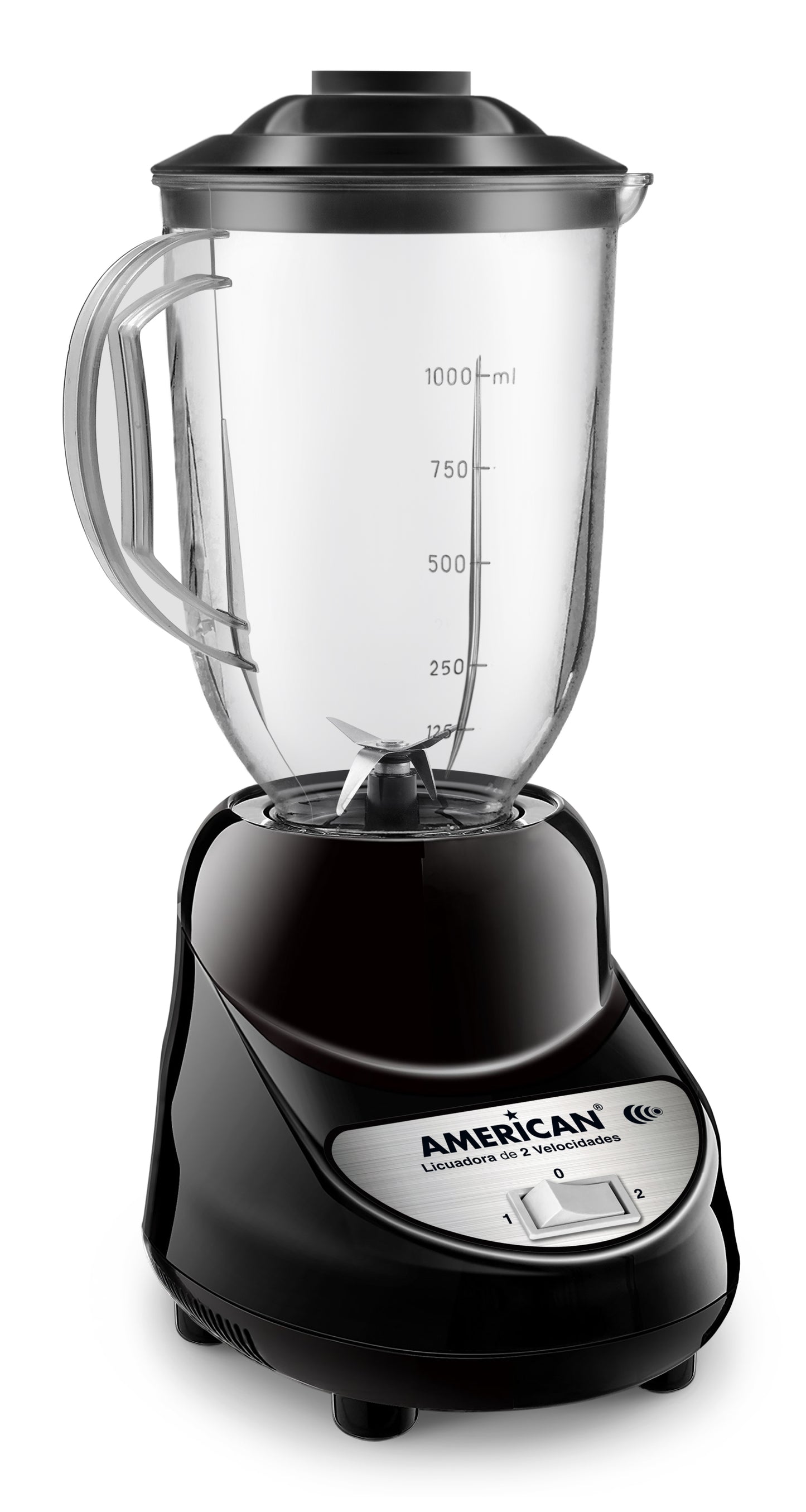 Licuadora American 2 Velocidades, Vaso de Plástico, Color Negro - Mod. 7974