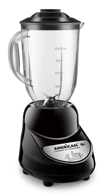 Licuadora American 2 Velocidades, Vaso de Plástico, Color Negro - Mod. 7974
