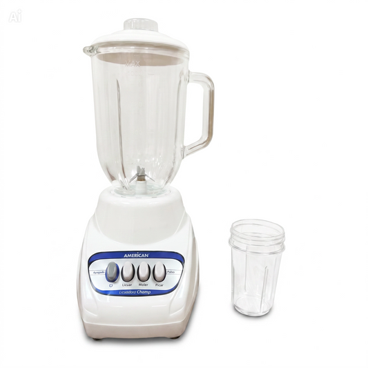 Licuadora American 3 Velocidades y 1 Pulso, Vaso de Vidrio, Color Blanco - Mod. 1314