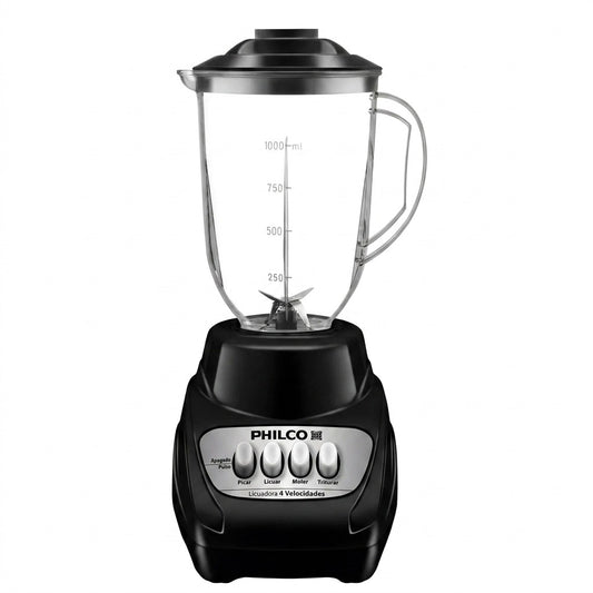 Licuadora Philco 4 Velocidades y 1 Pulso, Vaso de Plástico, Color Negro - Mod. 1317
